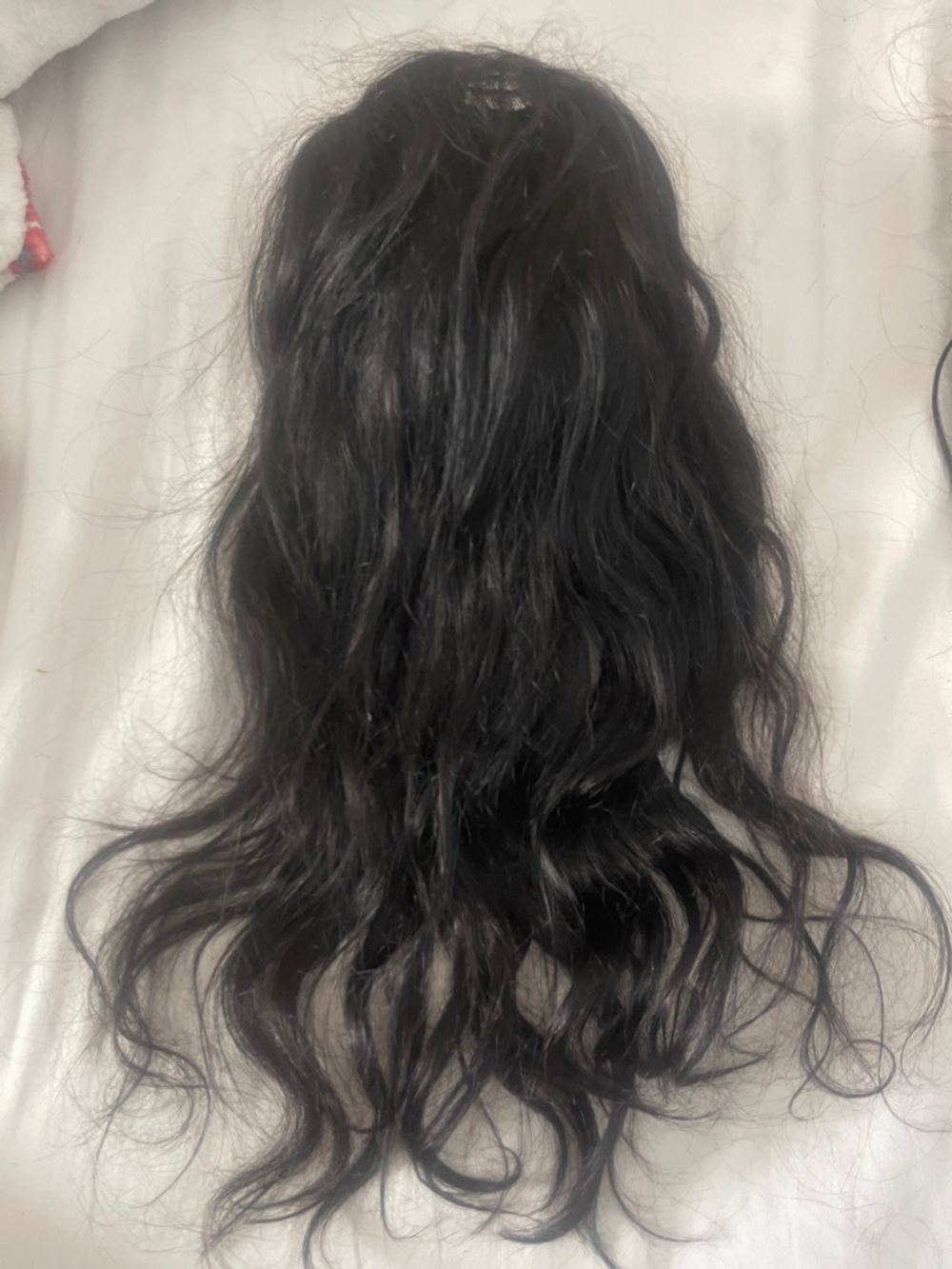Natural black wavy half wig .16 inches long